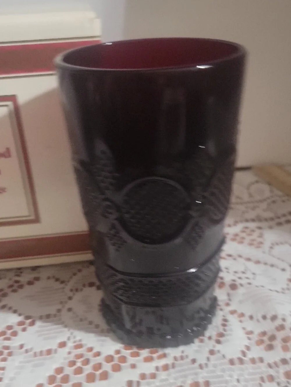 Avon 1876 Cape Cod Collection Ruby Red Tall Bevwrage Glass Set